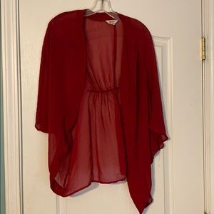 plum colored short sleeve cardigan